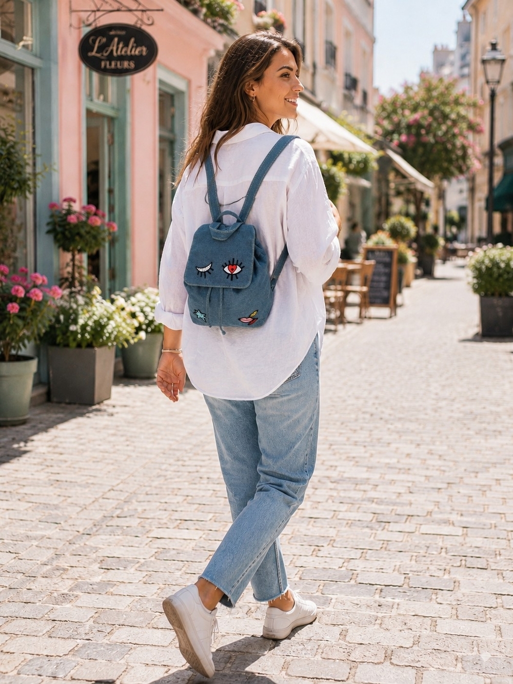 Nina Ricci Parfums Les Sorbets Denim Embroidered Mini Backpack Rare VIP
